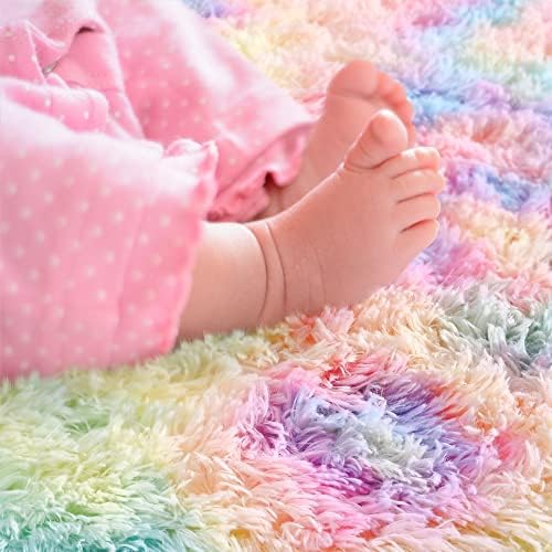 Noahas Oval Fluffy Rainbow Rug 2.6X5.3 Small Kids Rugs for Bedroom Girls And Boys Aesthetic,Bedside Bedroom Rug,Ultra Soft Runner Carpet Modern Shaggy Nursery Area Rugs Home Decor - Image 4