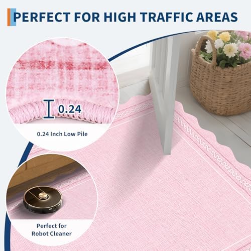 GarveeHome Washable 6x9 Area Rug for Living Room Scalloped Non Slip, Pink - Image 6