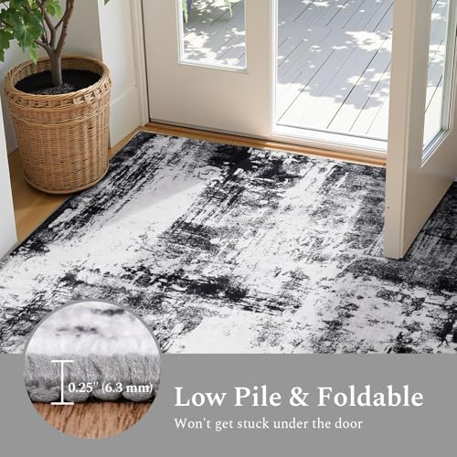 Rugflix 10x12 Area Rugs for Living Room, Washable Black Grey Dark Large Rug - Image 5