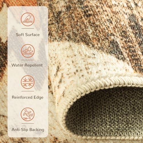 BESTSWEETIE 2'x5' Washable Area Rug for Living Room Runner Cream/Camel - Image 2