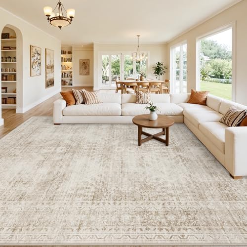 10x12 Area Rugs Living Room: Bedroom Neutral Washable Carpet Brown by Luxturiy