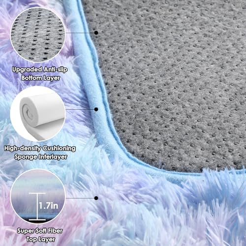 Rainbow Runner Rugs for Girls Bedroom Living Room, Fluffy 2x6 Soft Area Rug - Image 4