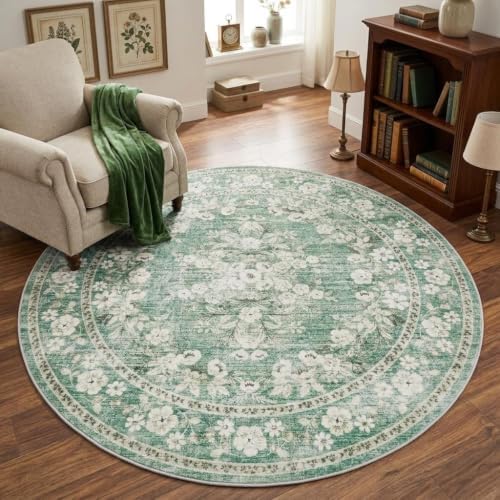 GarveeHome 4ft Round Rug for Living Room Vintage Floral Floor Carpets by GarveeHome