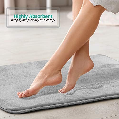 Clara Clark 2 Piece Bathroom Rugs Bath Mat Set, Velvet Memory Foam Bath Mats for Bathroom - Non-Slip, PVC Backing Bath Rugs, Washable - Dries Quickly, Silver - Image 2