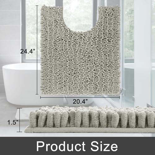 Yimobra Toilet Rug U Shaped Washable 24x20 Inch - Ultra Soft Absorbent Chenille Bath Rugs for Toilet, Quick Dry & Machine Washable, Non Slip Contour Bathroom Mat, Sand - Image 2