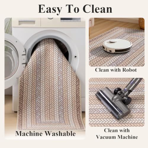 HEBE Faux Jute Kitchen Rugs Set of 3, Washable Kitchen Mats for Floor - Image 5