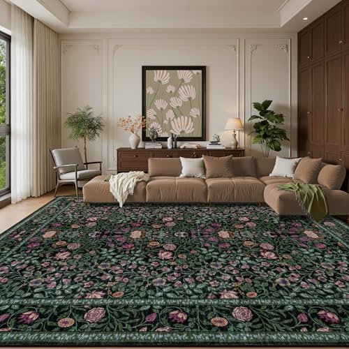 10x12 Area Rug Living Room: Soft Floral Washable Carpet Green - Image 2