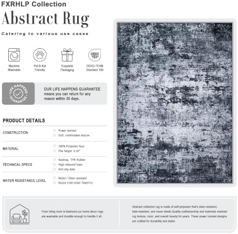 9x12 Area Rug Living Room: Modern Washable Indoor Carpet Black - Image 2