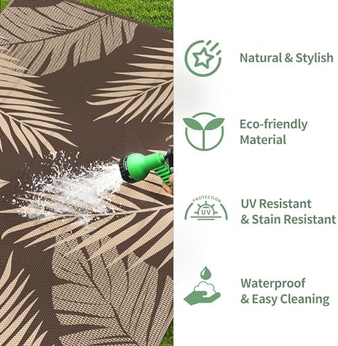 GENIMO Outdoor Rug, Waterproof Plastic Rugs for Patio, 5'x8' Coffee Beige - Image 6
