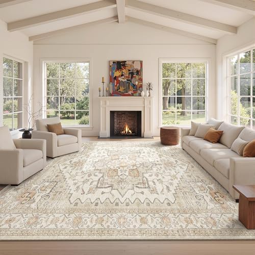 Washable Rugs 10x14 Rug for Living Room, Vintage Large Indoor Carpet Gold - Image 2