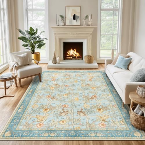 LAISE 6x9 Area Rug, Blue Floral Boho Washable Rugs for Living Room Bedroom by LAISE