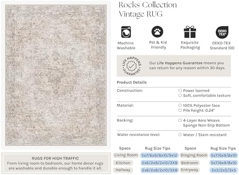 HUGEAR Beige Round Rugs 8x8 Washable Rug Indoor Carpet - Image 3