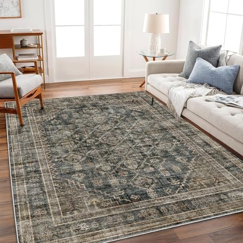 CHAMPLANT Washable Area Rug 4'x6' Vintage Traditional Floor Cover Foldable Thin Rugs Retro Kitchen Indoor Distressed Non Slip Carpet Floral Print Mat Bedroom Living Room by CHAMPLANT