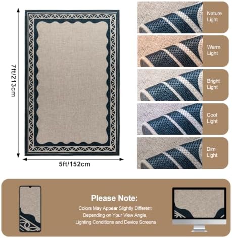 5×7 Easy Jute Rug Washable Rugs Low Pile Indoor Farmhouse Neutral Non Slip Rug Modern Carpet Door Mat for Backyard Bedroom Kitchen Porch Patio Black - Image 2