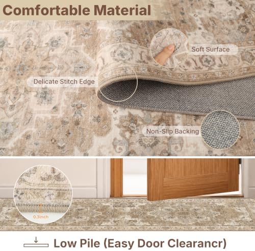 3 Piece Kitchen Rugs Sets with Runner, Washable Non Slip Soft Boho Kitchen Mats, Low Pile Stain Resistant Carpet for Hallway, Laundry Room, Entryway, Home Decor(20"x32"+20"x48"+20"x59", Beige Cream) - Image 4