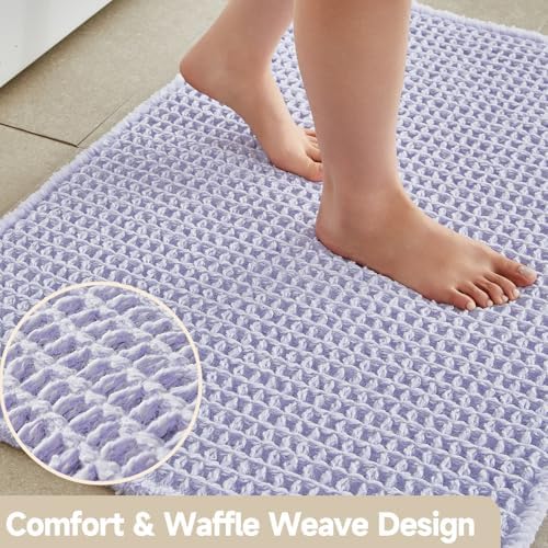 TYUU Waffle Bath Mat, Cute Bathroom Rugs Non Slip, 48x24 Lavender Cream - Image 3