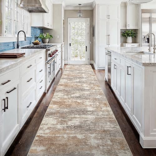 3x18 Runner Rug Washable Abstract: Non Slip Hallway Floor Mat Brown/Brick - Image 2