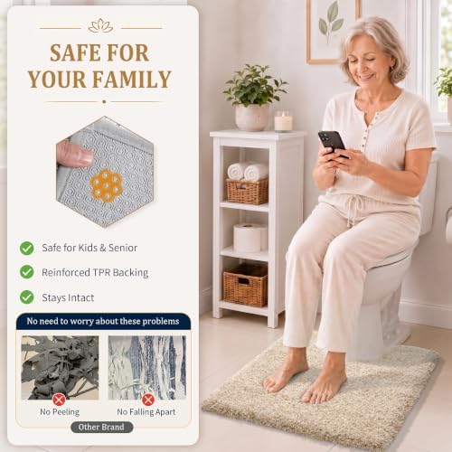Yimobra Toilet Rugs U Shaped 24X20, Ultra Soft and Water Absorbent Bath Mats, Non Slip Fluffy Luxury Microfiber Contour Bath Rugs for Toilet, Dry Quick, Machine Washable, Light Beige and White - Image 5