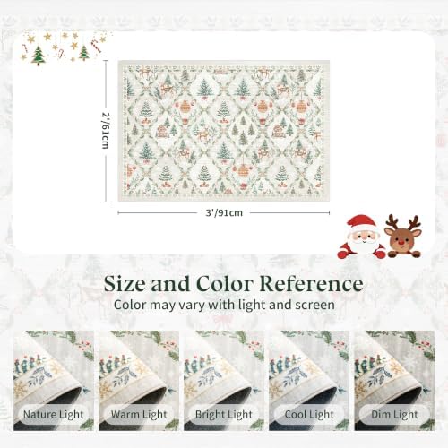 2x3 Christmas Small Non-Slip Area Rug, Grey Washable Entryway Carpets - Image 2