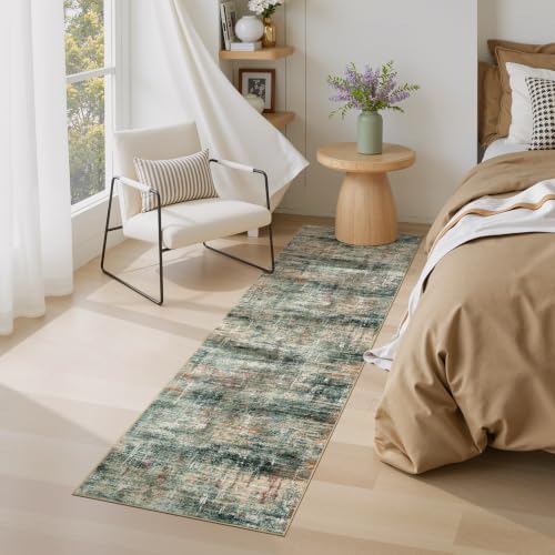 2x 8 Area Rug for Hallways, Abstract Washable Runner Rugs,Coffee/Green - Image 4