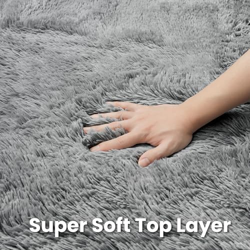 Light Gray Round Fluffy Rug 6ft Plush Fuzzy Shaggy Carpet - Image 6