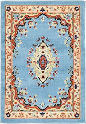 Unique Loom Reza Collection Traditional Persian Style Area Rug, 2 ft 2 in x 3 ft, Light Blue/Ivory - Image 3