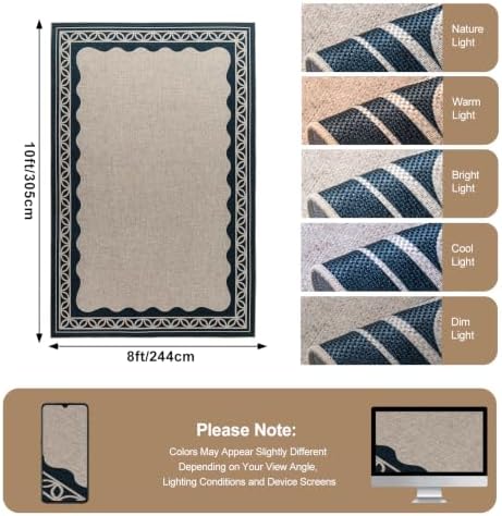 8×10 Easy Jute Rug Washable Rugs Low Pile Indoor Farmhouse Neutral Non Slip Rug Modern Carpet Door Mat for Backyard Bedroom Kitchen Porch Patio Black - Image 2