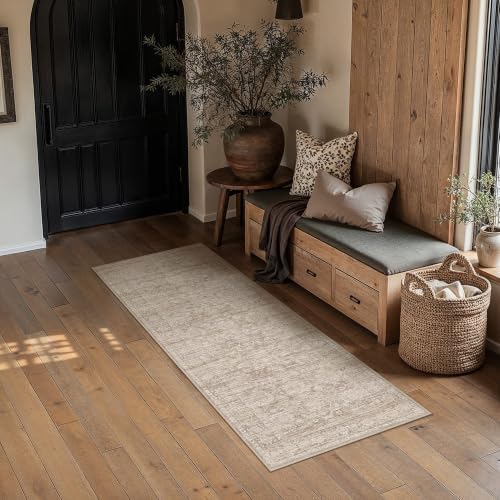 HUGEAR Beige Runner Rug 2x6 Washable Neutral Rug for Hallway by HUGEAR