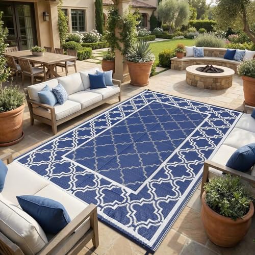 Garvee Reversible Outdoor Rug 8x10, Waterproof Outdoor Plastic Rug, Blue - Image 6