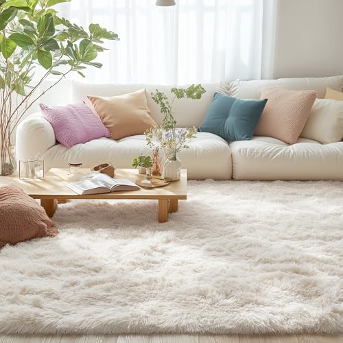 OLANLY 5x11 Machine Washable Large Area Rugs for Living Room, Bedroom, Soft Fluffy Shaggy Bedside Rug, Indoor Floor Carpet for Kids Girls and Boys, Dorms, Nursery, Home Decor Aesthetic, Ivory - Image 6