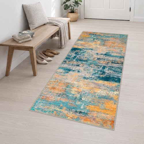 3x8 Washable Runner Rug：Modern Abstract Soft Carpet Rosy Haze - Image 3