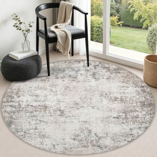 Round Area Rug Living Room: 4 ft Modern Washable Carpet Brown by FXRHLP