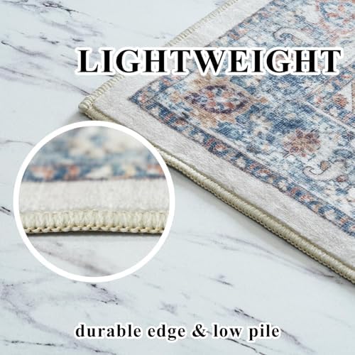 Washable 3x5 Kitchen Area Rugs: Cozy Soft Beside Low Pile Carpet for Living Room Bedroom Indoor Light-weight Doormat Anti-Slip Thin Low-Pile Rug for Entryway Nursery Small Vintage Floor Mat(3x5,Brick) - Image 6