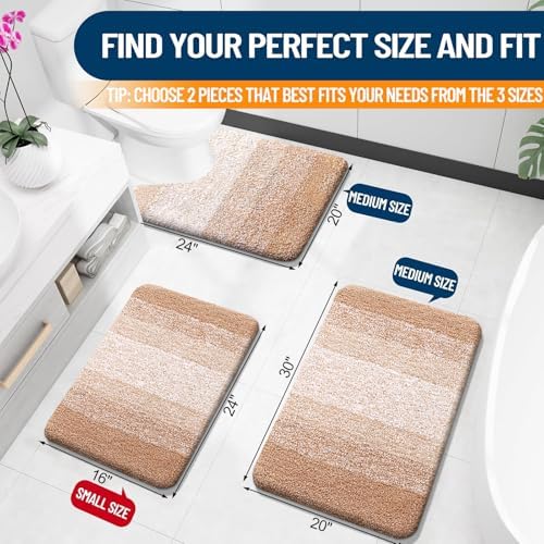 OLANLY Micorfiber Bathroom Rug Set 2 Piece, Soft Absorbent Bath Mats, Beige - Image 3
