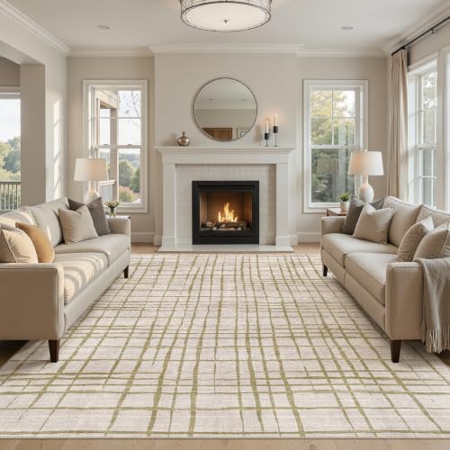 UERMEI 9x12 Area Rug Living Room Rugs Washable Neutral Green Brown Carpet - Image 2