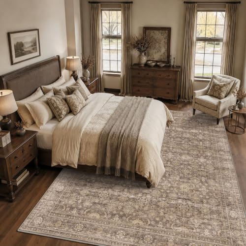 JOOJA 8x10 Neutral Tan Vintage Soft Low Pile Boho Washable Large Area Rug - Image 3