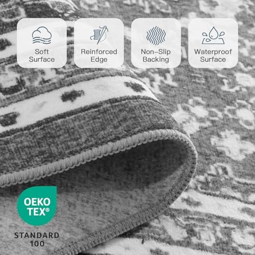 5x7 Area Rugs for Living Room, Washable Non-Slip Rug, Oriental Light Grey - Image 6