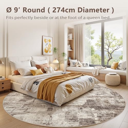 kakania Abstract 9x9 Round Rugs for Living Room: Circle Rugs 9FT Brown - Image 2