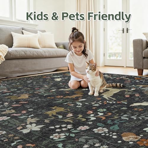 9x12 Area Rugs Boho Floral Washable Living Room Rug Neutral Carpet Bedroom - Image 5