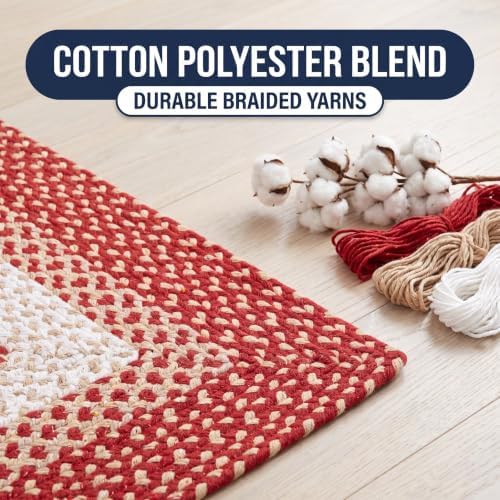 Super Area Rugs 7x9 Farmhouse Braided Cotton Area Rug, Red/Cream/Ivory - Image 3