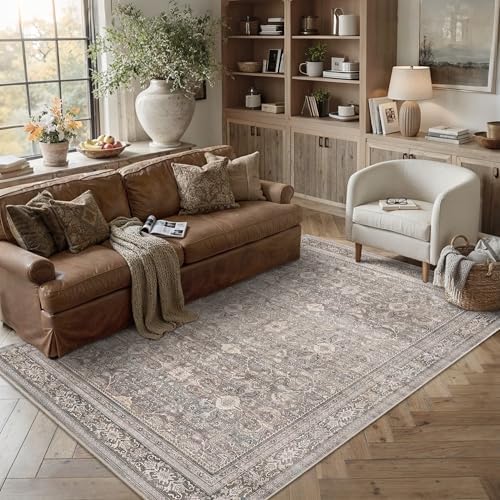 Schweek 5x7 Area Rugs for Living Room Taupe Washable Vintage Neutral Rug by Schweek