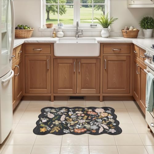 Bathroom Rugs 30x20 Bath Mat: Boho Washable Low-Pile Thin Door Mat Black - Image 3