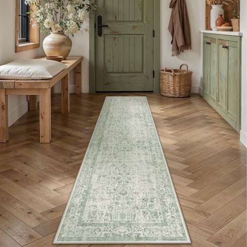 PureCozy Sage Green Runner Rug 2'6"x10' Vintage Floral by PureCozy