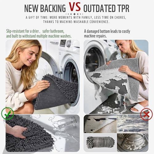 Yimobra Bathroom Rugs Non Slip Washable 32x20 Inch - Ultra Soft Absorbent Chenille Bath Mat, Quick Dry Shaggy Floor Carpet for Tub Shower, Dark Gray Home Decor Accessories - Image 3