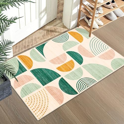 MUJOO Green Small Rug Washable,Boho Area Rugs Non Slip Modern Abstract by MUJOO