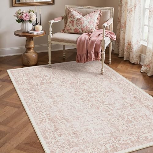 PureCozy Pink Small Area Rug 3x4 Vintage Floral by PureCozy