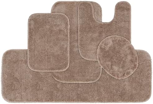 Garland Rug Traditional 5 Piece Nylon Washable Bathroom Rug Set Taupe by Garland+Rug