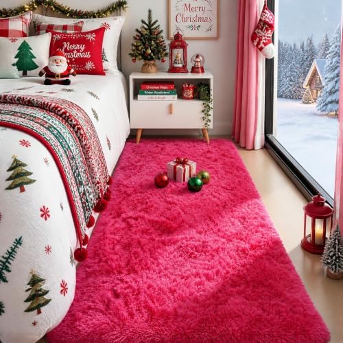 Cute Runner Rugs for Hallway 2' x 6' Super Soft Hot Pink Girls Bedroom Rugs by PAGISOFE