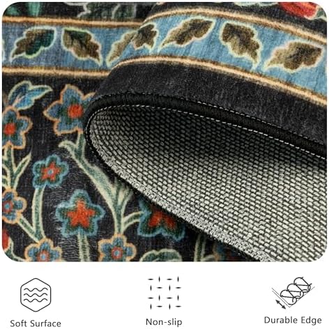 6x9 Area Rugs, Washable Floral Area Rugs for Living Room, Indoor Area Rug for Bedroom, Dining Room, Low Pile Non-Slip Non Shedding Rug(Black Floral) - Image 7