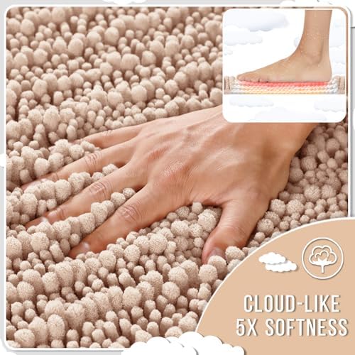 Yimobra Bathroom Runner Rug 70x24 Inch - Extra Long Non Slip Chenille Bath Mat, Soft & Absorbent, Machine Washable Shaggy Hallway Carpet for Vanity Tub Shower, Light Brown Home Decor Accessories - Image 4